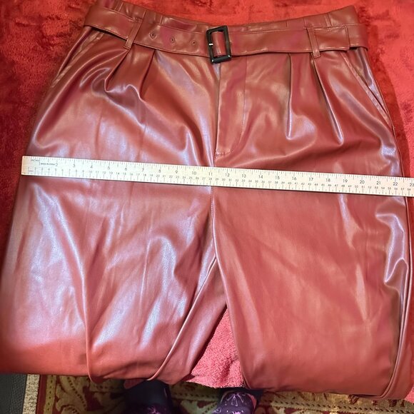 High Waisted Red Faux Leather Pants - Size 12 - Picture 11 of 11